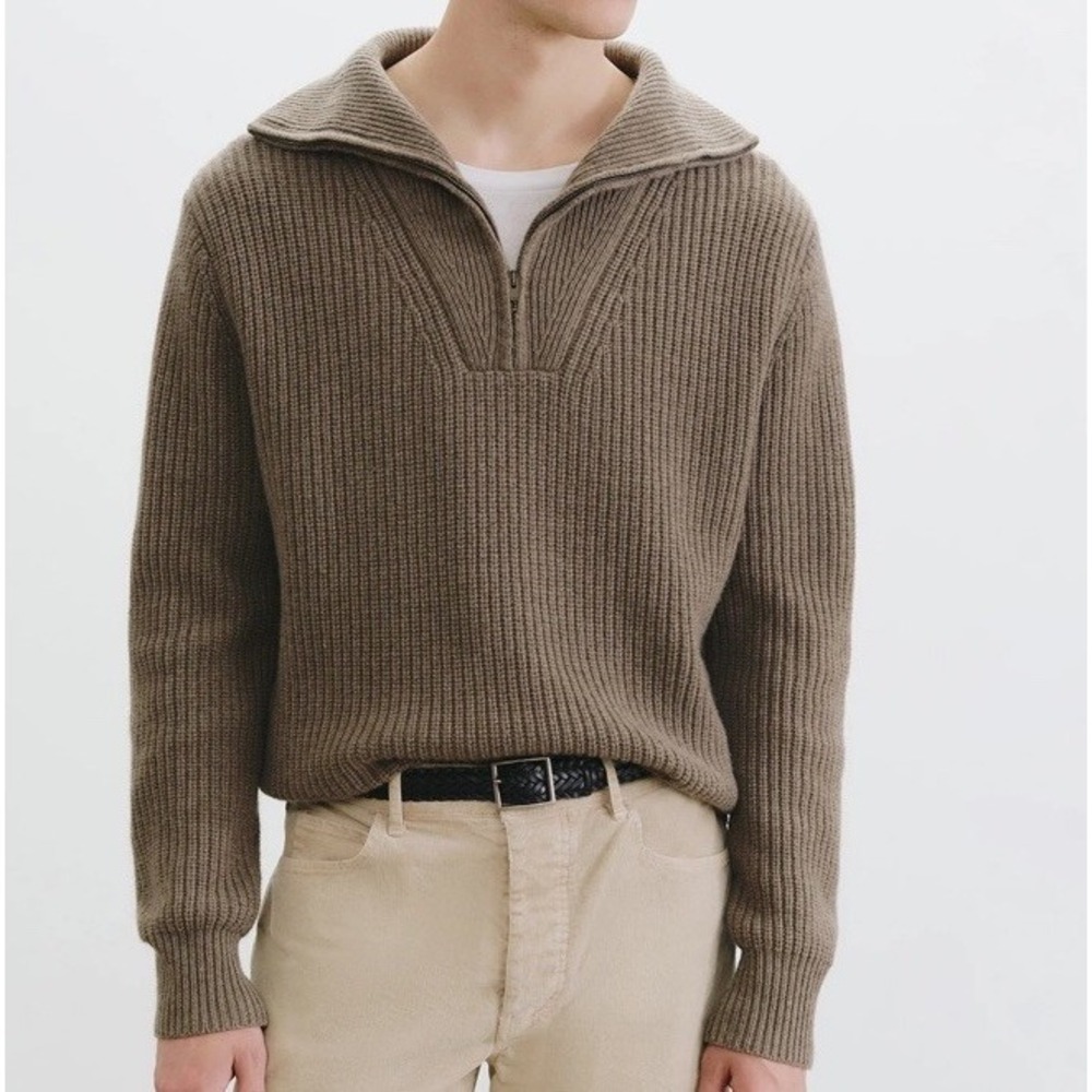 TOPMAN Hester Ribbed Knit Sweather Half Zip Mens Size Large High Collar Pullover - Picture 2 of 16